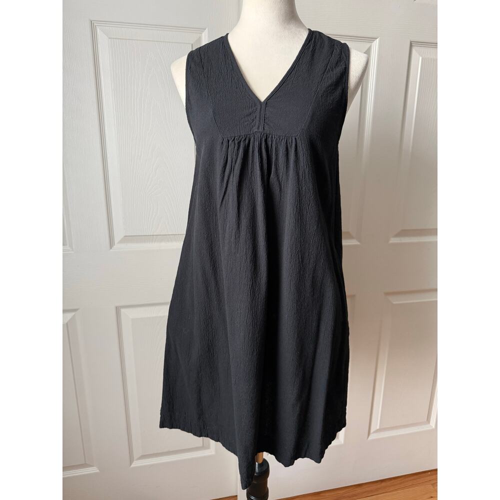 Fresh Produce Black‎ Cotton Blend V Neck Dress XS Oversized Lagenlook Minimalist